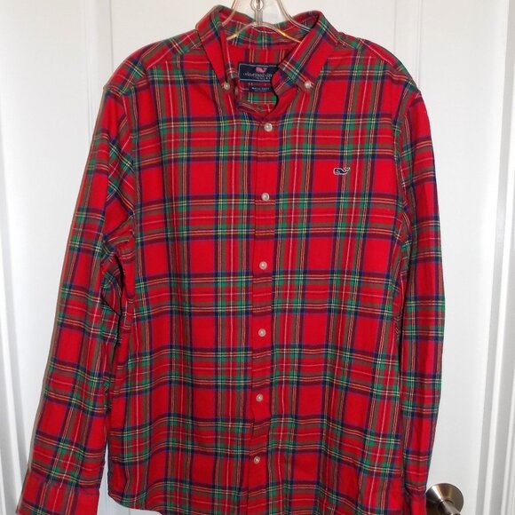 VINEYARD VINES Mens Medium Red Plaid Classic Whale Fit Excellent Holiday - Picture 1 of 3